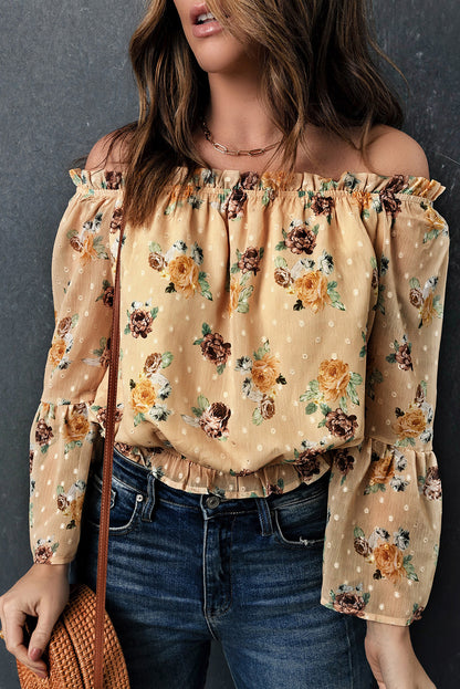 Yellow Bell Sleeves Floral Top