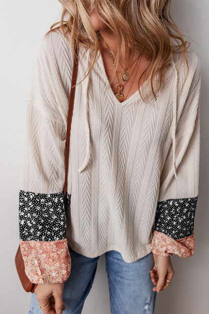 Beige Floral Patchwork Long Sleeve Shirt