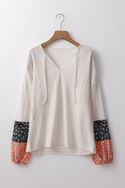 Beige Floral Patchwork Long Sleeve Shirt