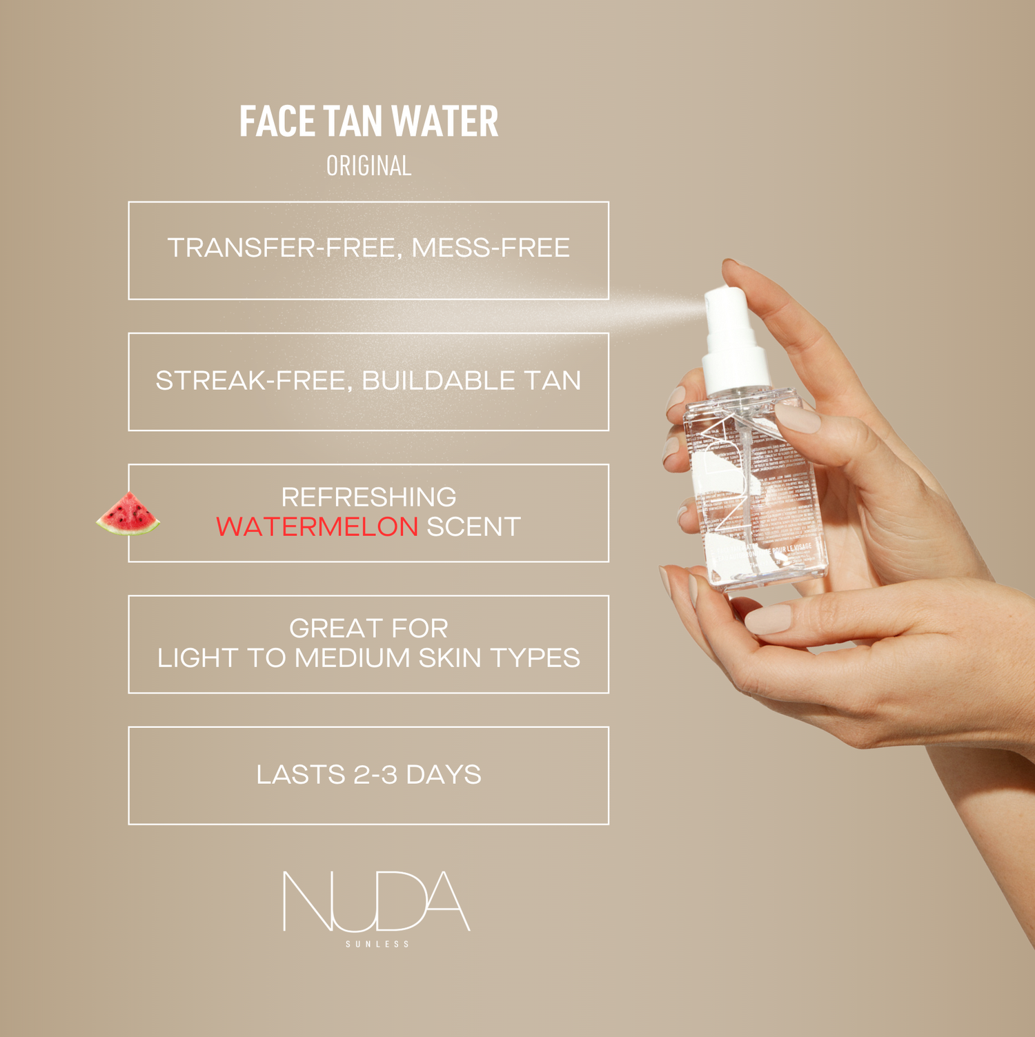 NUDA CLOUDMIST Face Tan Water | Light-Med | Med-Dark