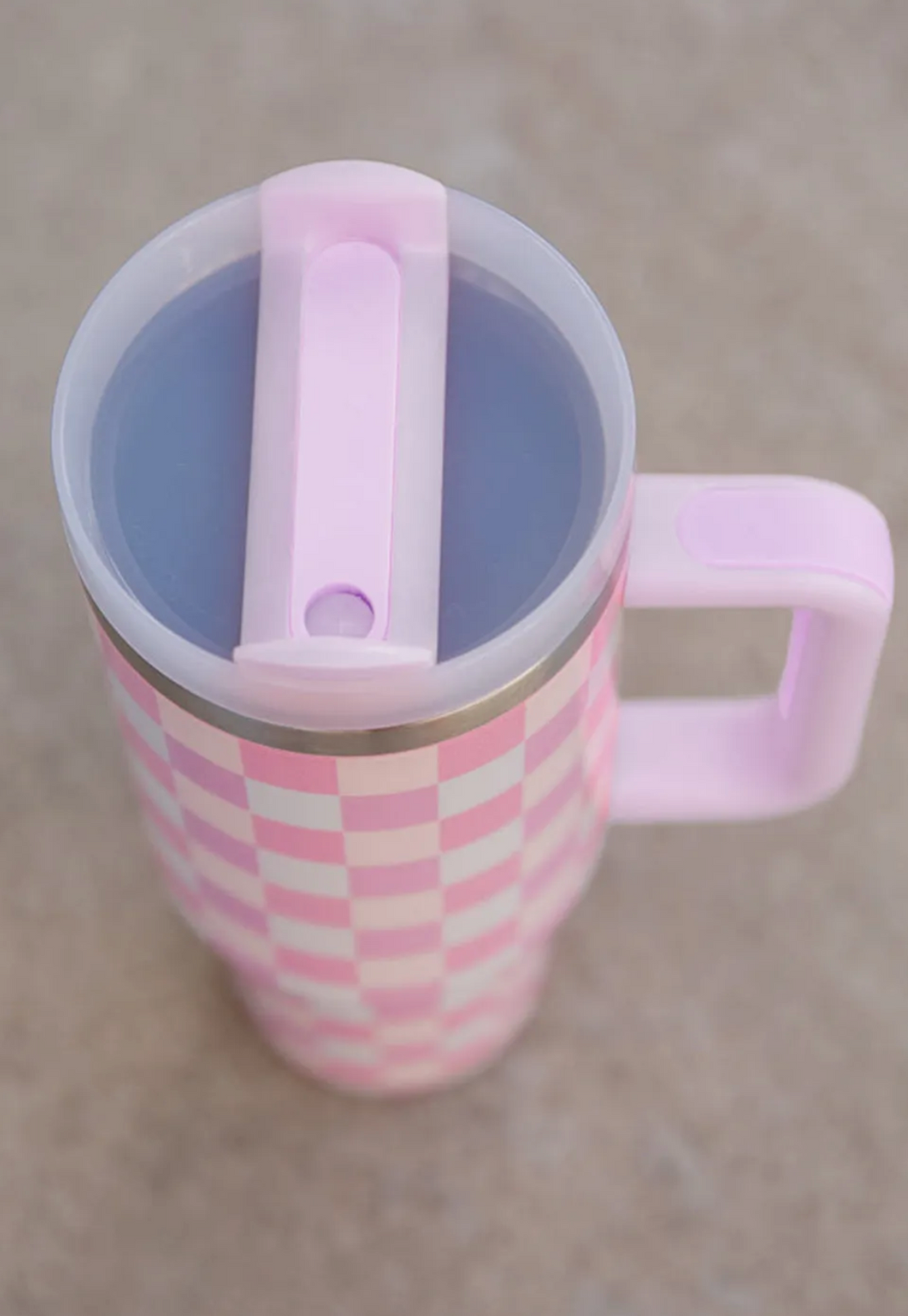 Pink Two-Tone Checkered Stainless Cup With Handle 40oz