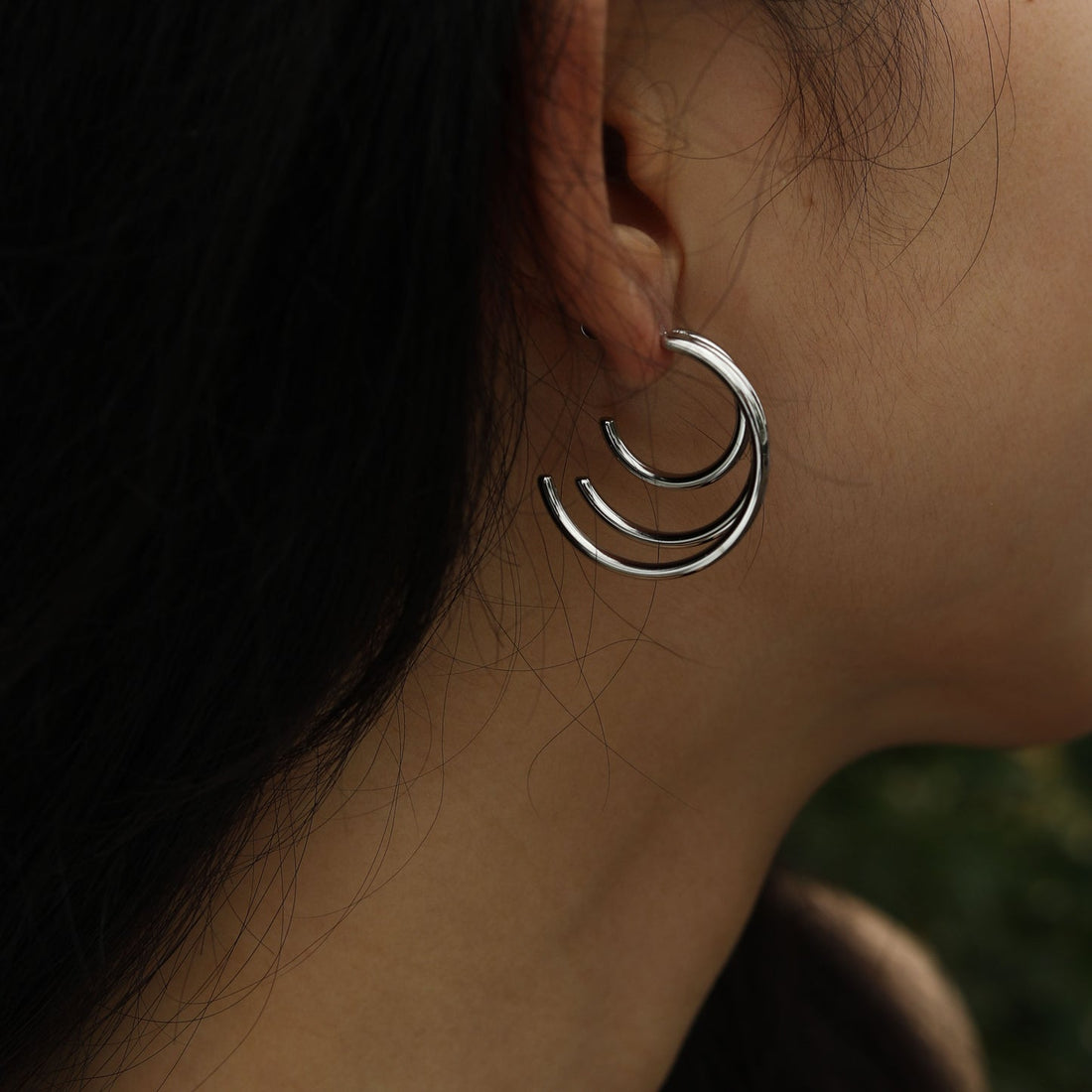 Hackney Nine AILSA Triple Stacked Silver Hoop Earrings