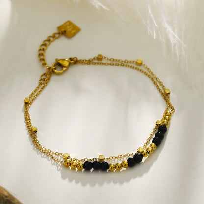 Hackney Nine HILDA Two-in-One Square Beads &amp; Round Beads in Black &amp; Gold Bracelet.