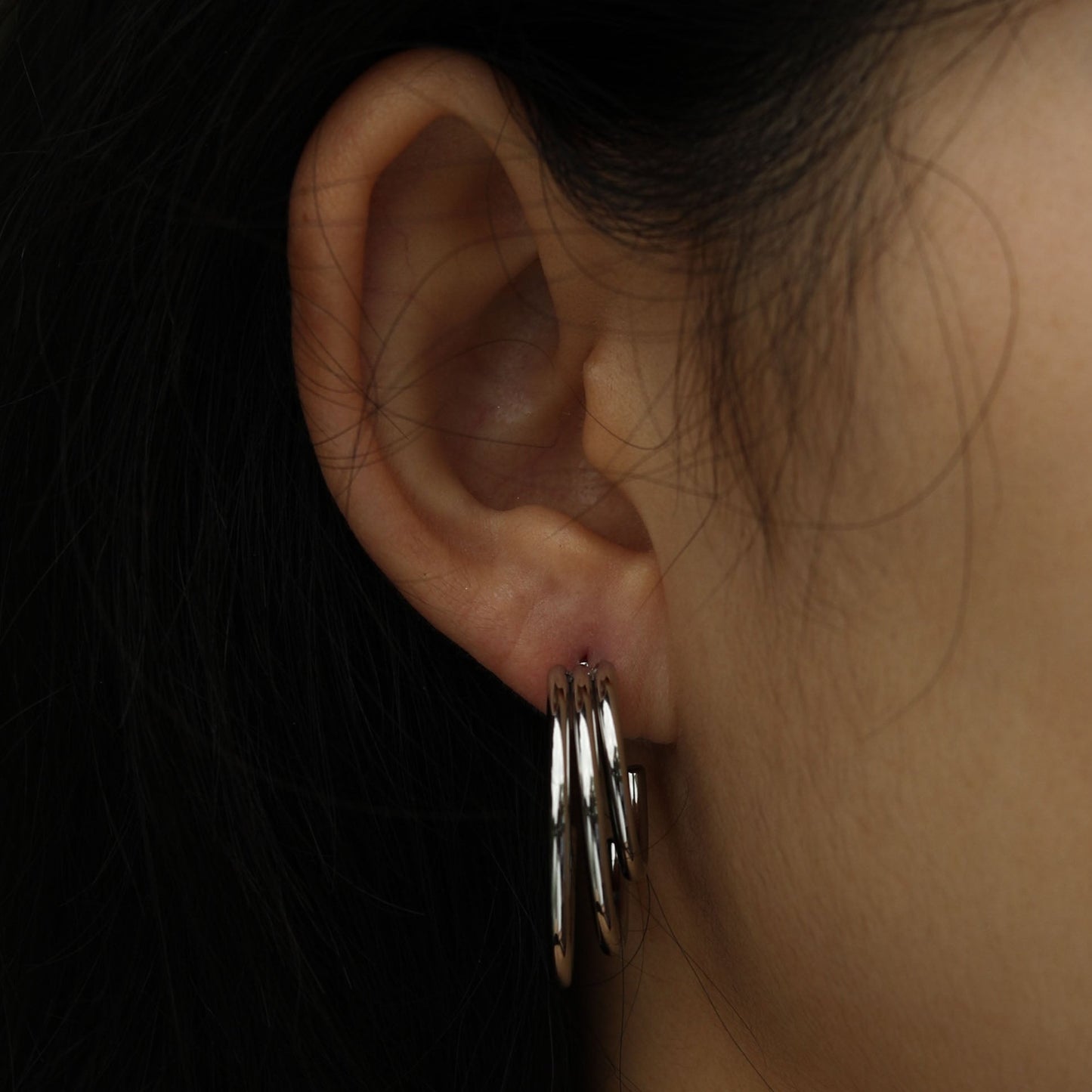 Hackney Nine AILSA Triple Stacked Silver Hoop Earrings