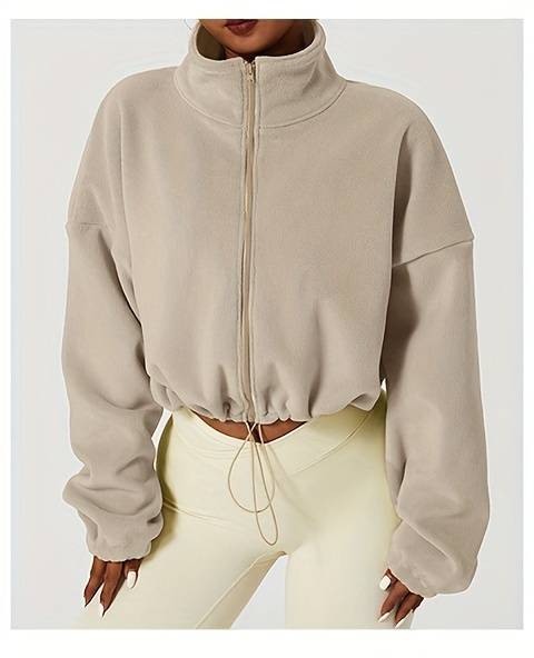 Khaki Warm Fleece Crop Jacket