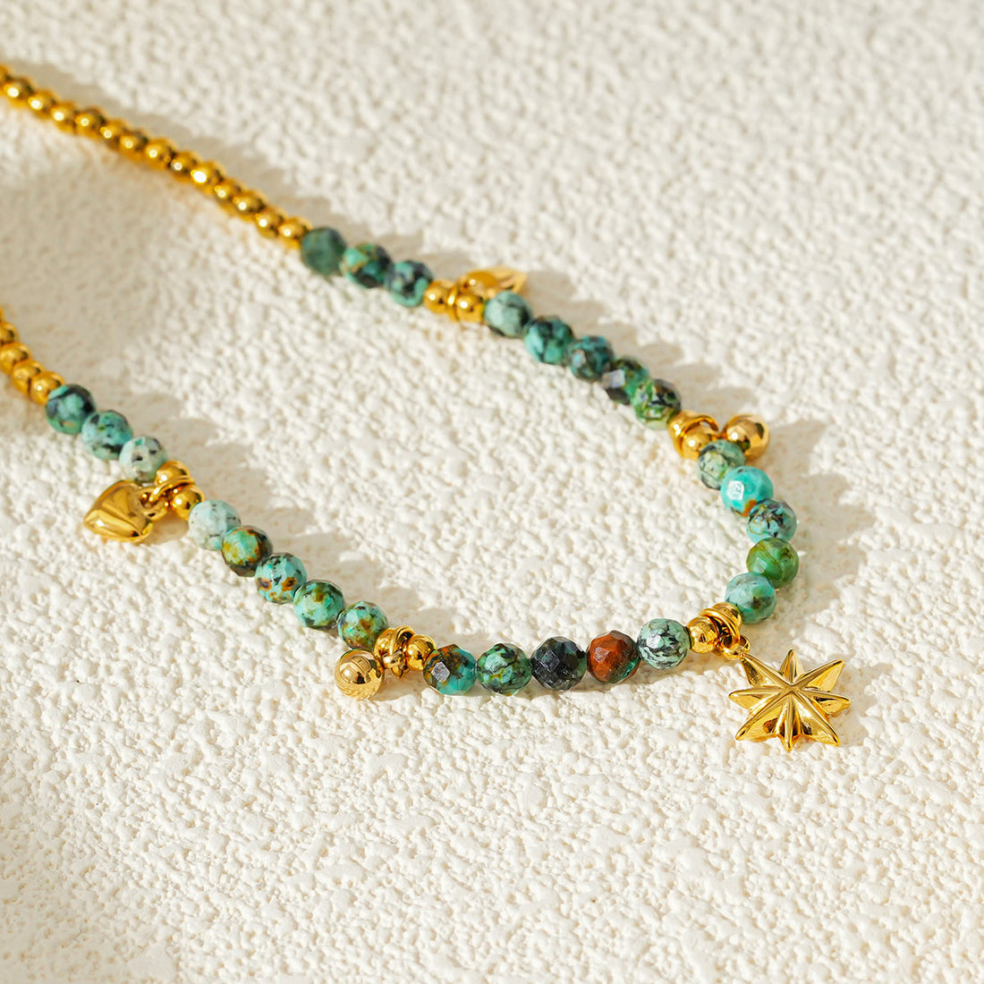 Hackney Nine KAVYA LG  Blue Turquoise Stones with Gold Beads &amp; Charms Chain Anklet