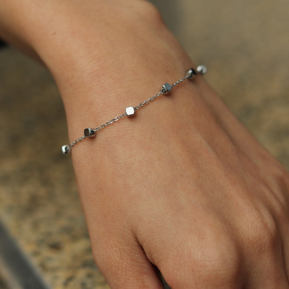 Hackney Nine DARBY Square Bead Silver Bracelet