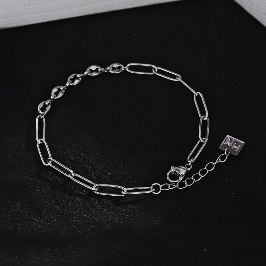 Hackney Nine IZARA Paper-Clip &amp; Oval-Beads Chain Bracelet in Silver
