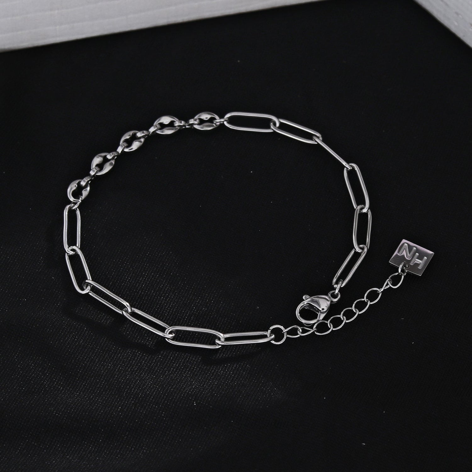 Hackney Nine IZARA Paper-Clip &amp; Oval-Beads Chain Bracelet in Silver