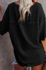 Black Waffle Knit Drop Shoulder Top