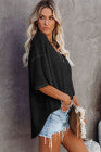 Black Waffle Knit Drop Shoulder Top