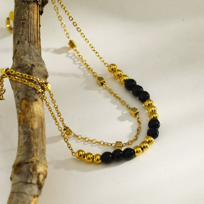 Hackney Nine HILDA Two-in-One Square Beads &amp; Round Beads in Black &amp; Gold Bracelet.