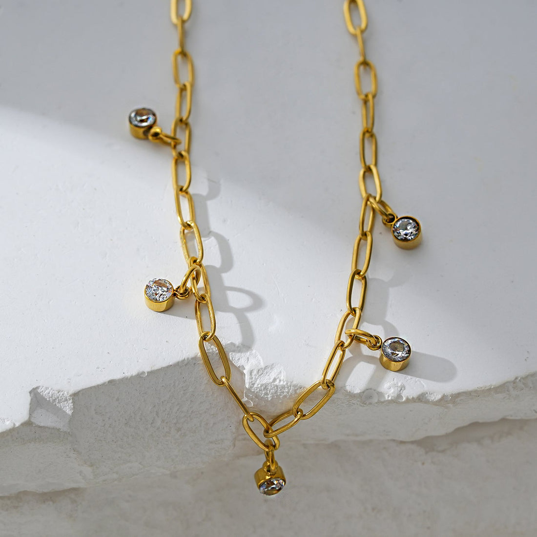Hackney Nine CANARI Mini Paper-Clip Chain Anklet with Satellite Zirconia Charms