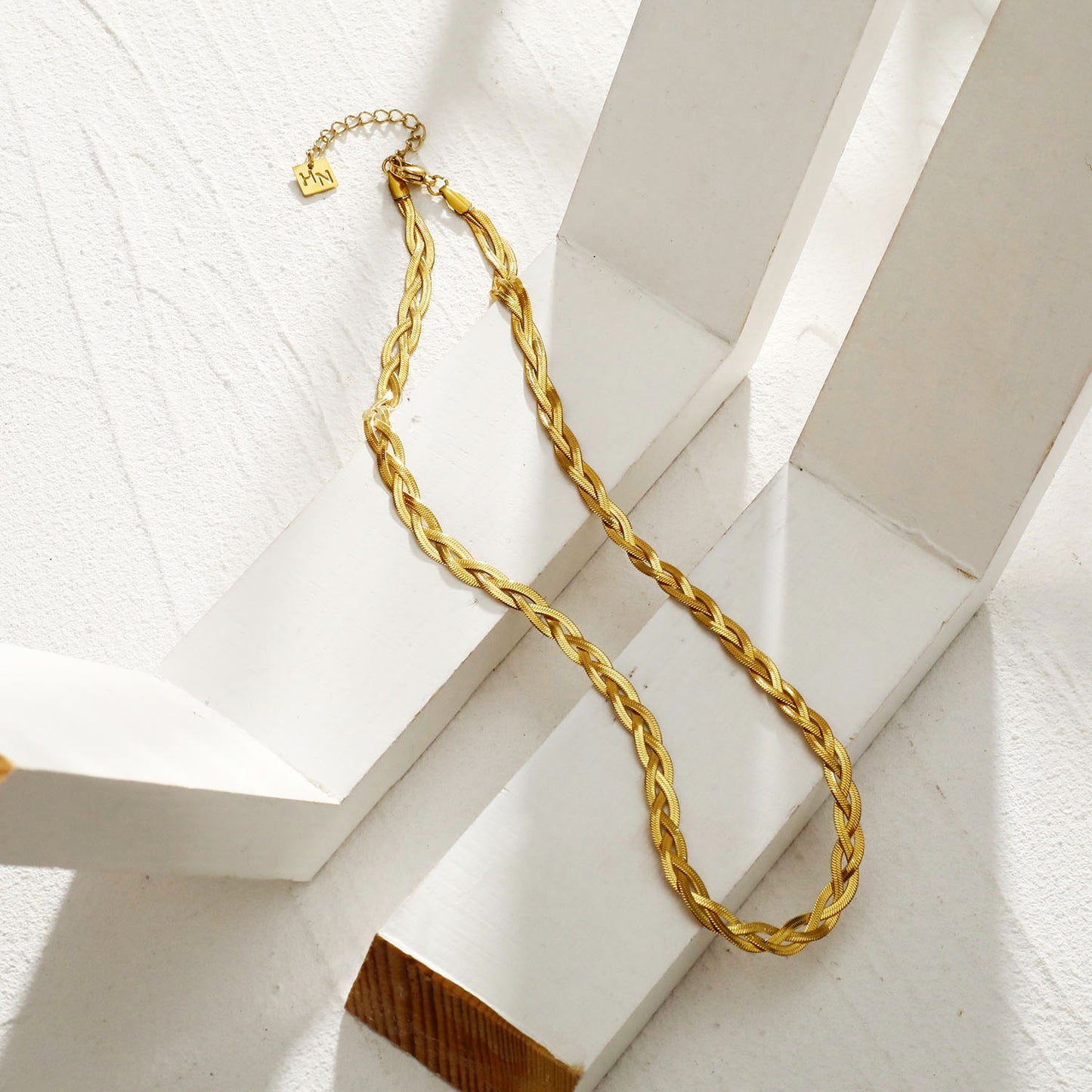 Hackney Nine TARA Intertwined Herringbone Snake Skin Textured Necklace in Gold