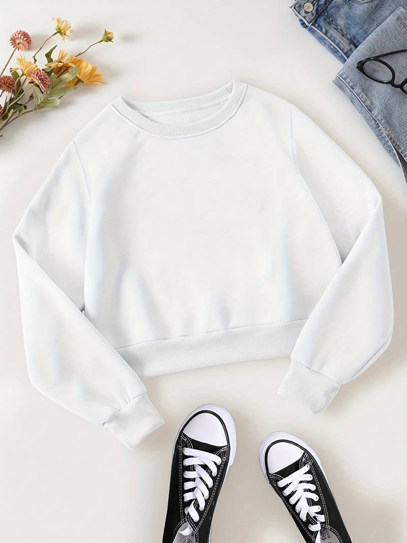 White Crop Pullover Sweatshirt