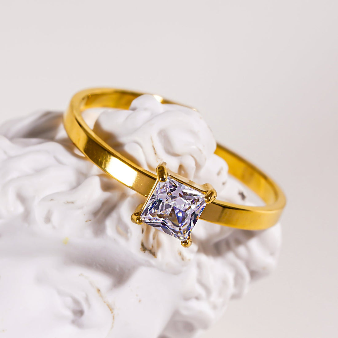 Hackney Nine ADHIKA Classic Gold Ring with a Square Zirconia Centerpiece