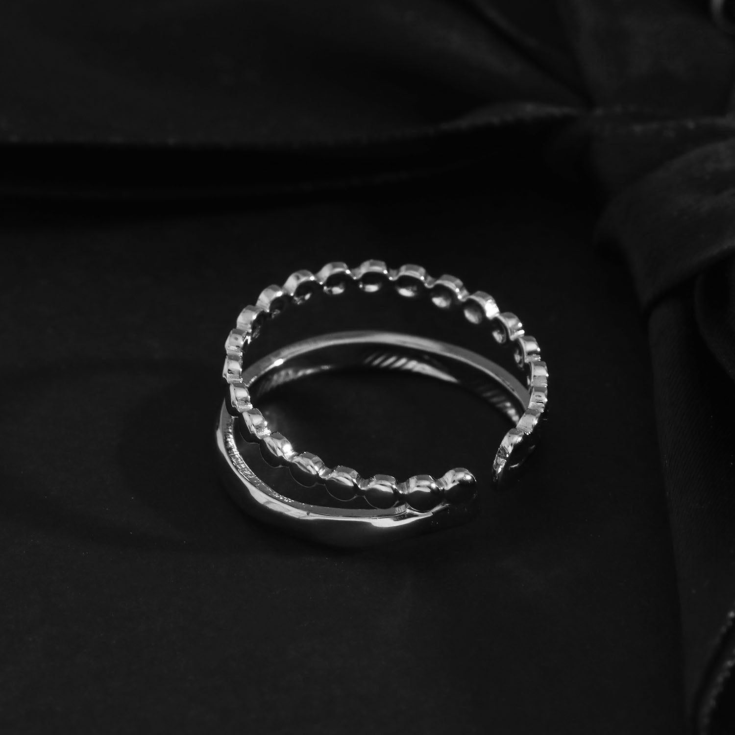 Hackney Nine TIFFANY Double Stacked Mini Beaded Silver Ring.