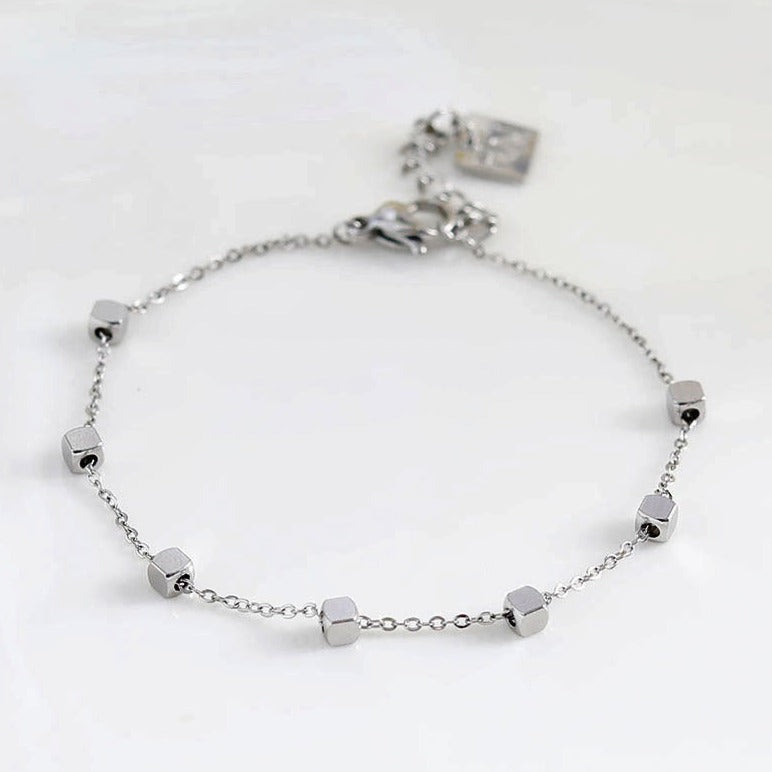 Hackney Nine DARBY Square Bead Silver Bracelet