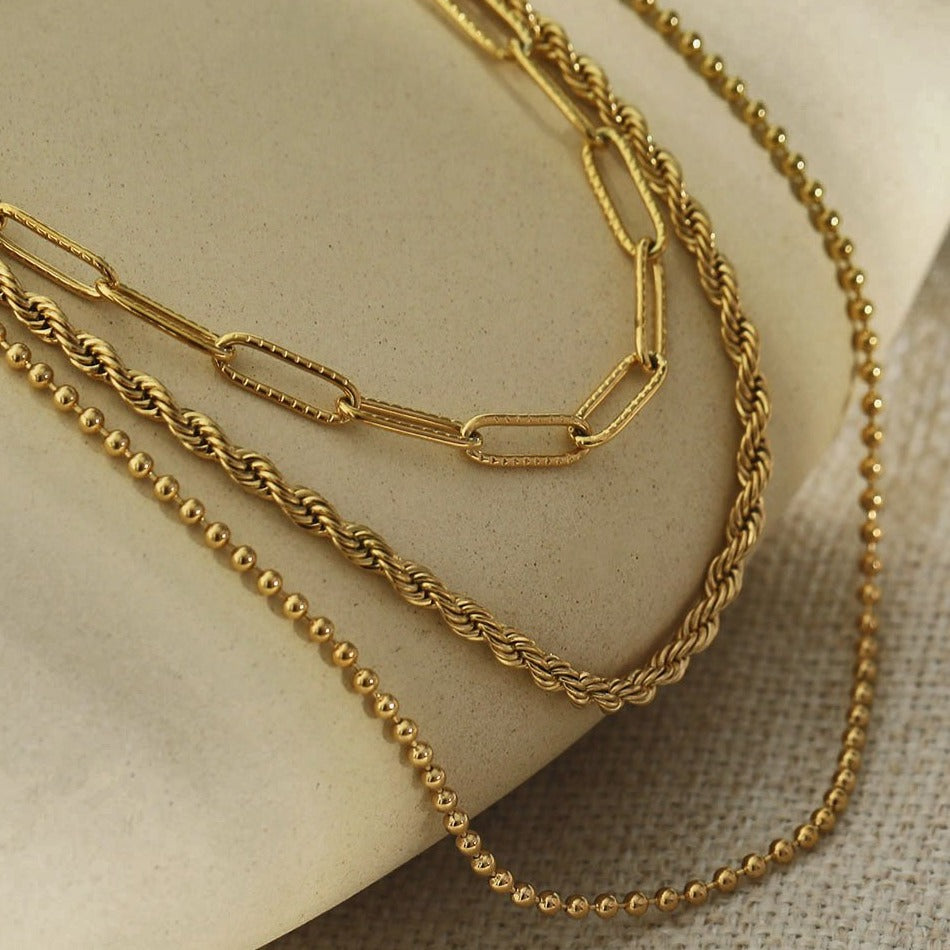 Hackney Nine SELENE Triple Layer Mixed Chain Gold Necklace