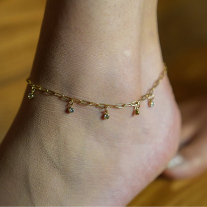 Hackney Nine CANARI Mini Paper-Clip Chain Anklet with Satellite Zirconia Charms